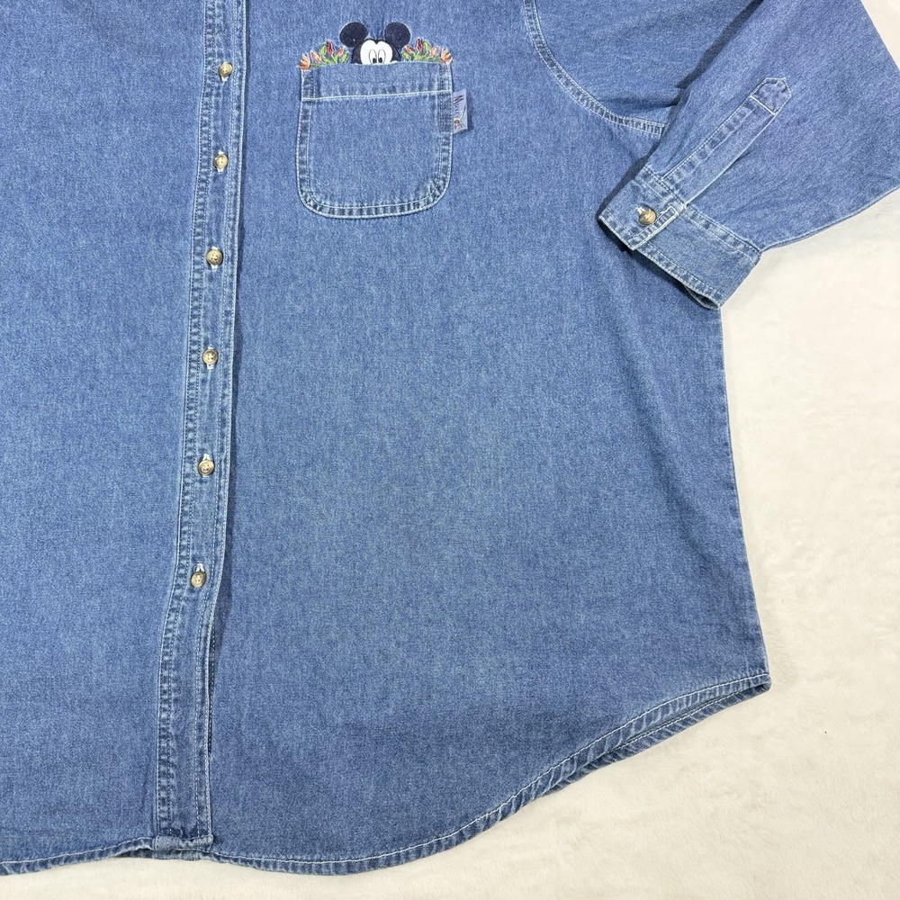 Vtg Y2K Micky Unlimited Embroidered Denim Shirt Womans 26/28 Disney Corduroy - Picture 5 of 14